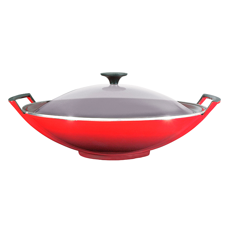 Cast Iron Wok with glass lid, 36cm, Cerise-0