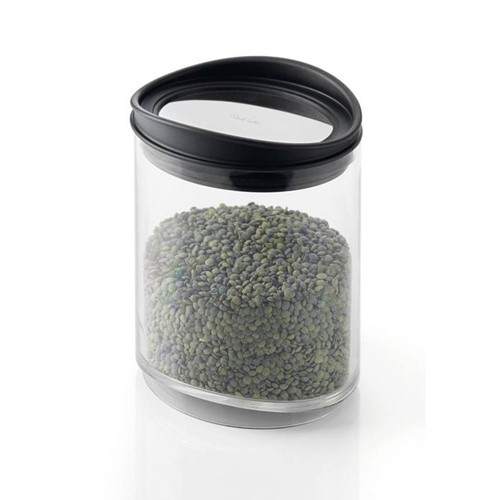 Signature Storage jar medium, 1 litre - L10.5 x W1.7 x H13.4cm, Stainless Steel, Black Abs And Eastman Tritan-0