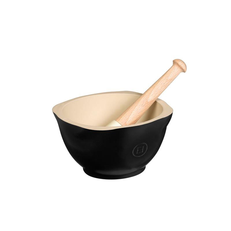 Ceramic Pestle & Mortar, 15cm, Black Truffle-0