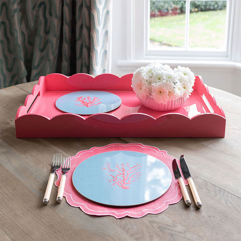 Lacquered Scallop Ottoman Tray 66 x 43cm, Watermelon-2