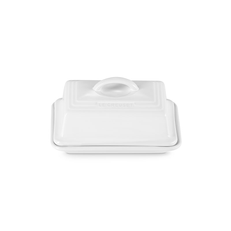 Stoneware Butter Dish, White-2