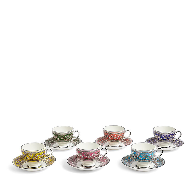 Florentine Set of 6 Teacup and Saucer, 174ml, Mixed-0