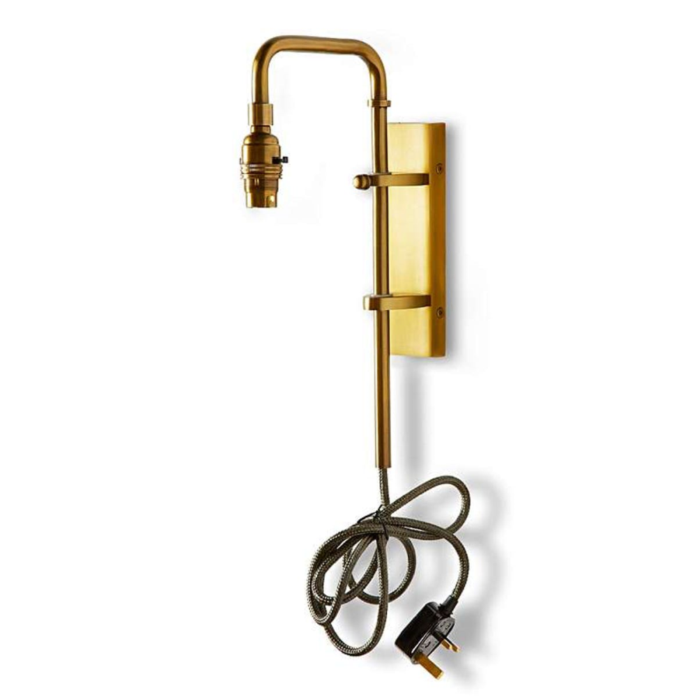 Tiree Wall fitting light with external flex in olive green, Antiqued Brass-3