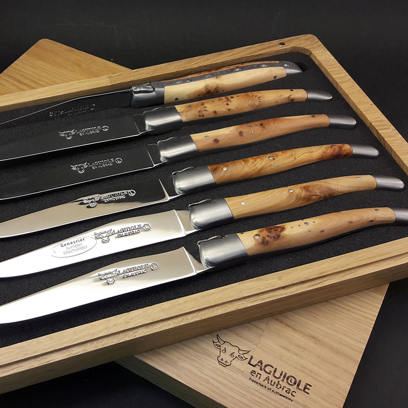 Set of 6 Laguiole Steak Knives, Juniper Handles-1