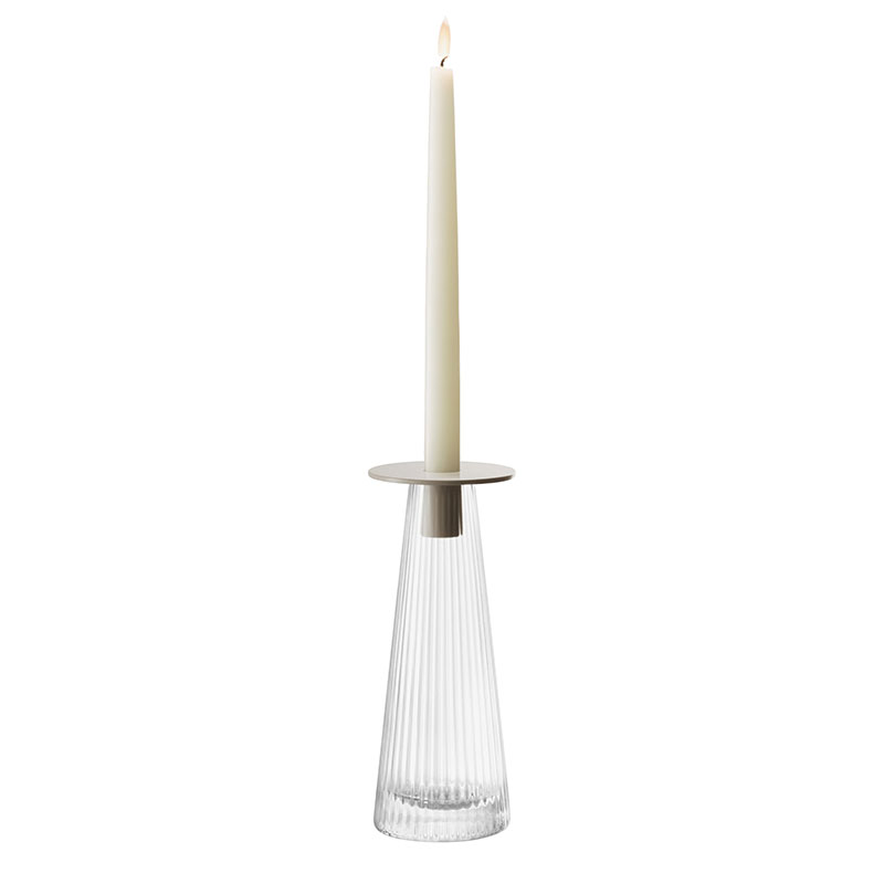 Beacon Candle Holder, H22cm, Concrete Grey & Clear-2