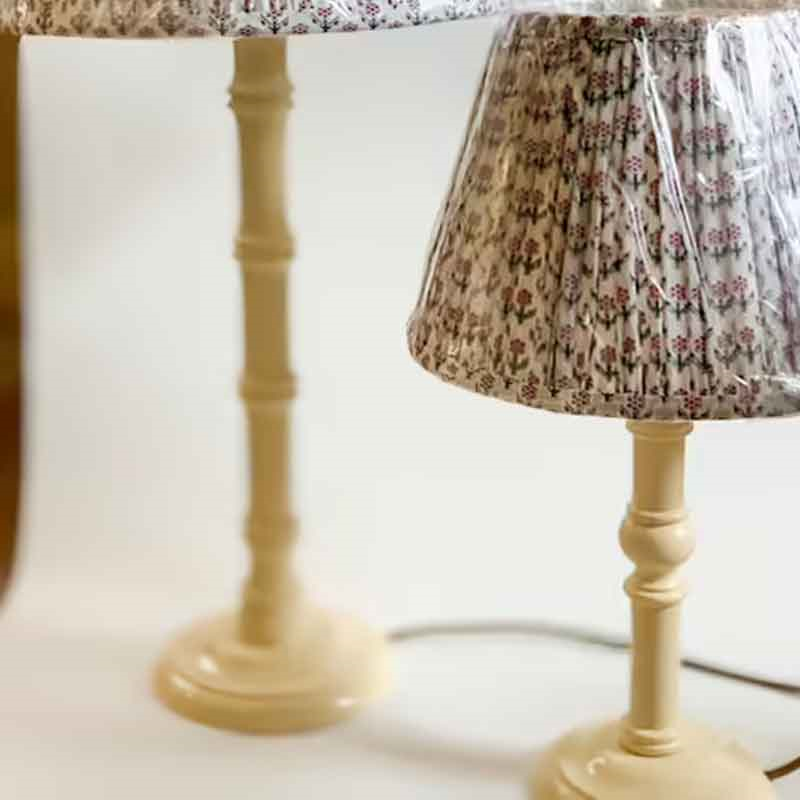 Short Truncus Lacquered Hand Carved Lamp Base, Farrows Cream, 25cm-0