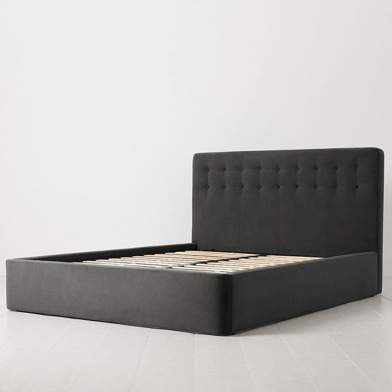 Bed 01 Velvet King Size Frame, Charcoal-2