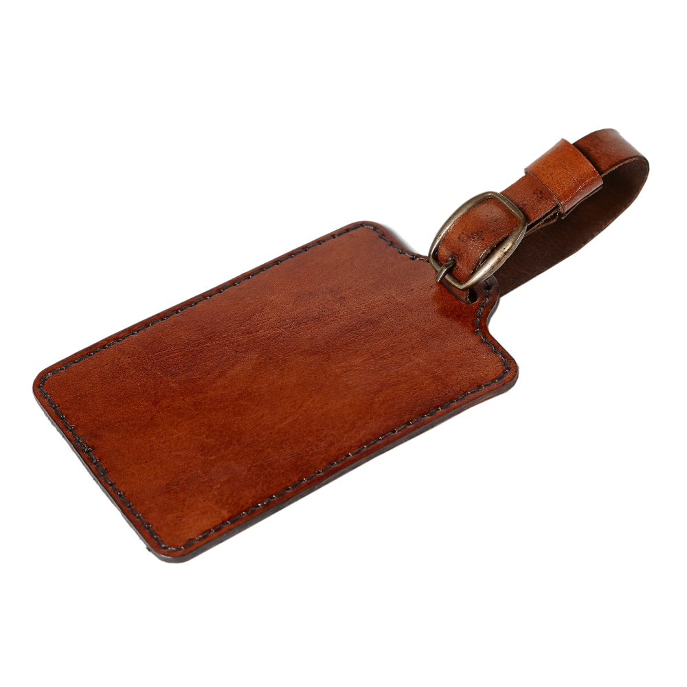 Leather Embossed Luggage Tag, Conker Brown-3