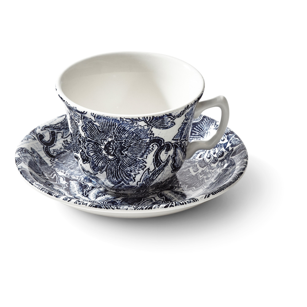 Burleigh - Faded Peony Tea cup & saucer, Indigo-0