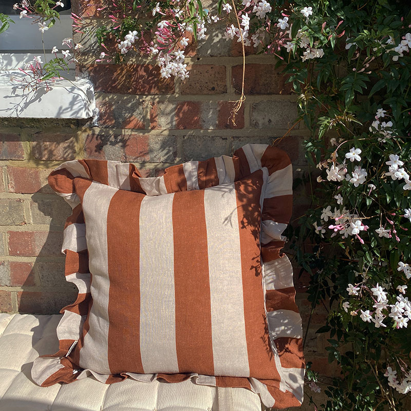 Wide Stripe Cushion Cover, 45 x 45 cm, Cinnamon & Oyster-0