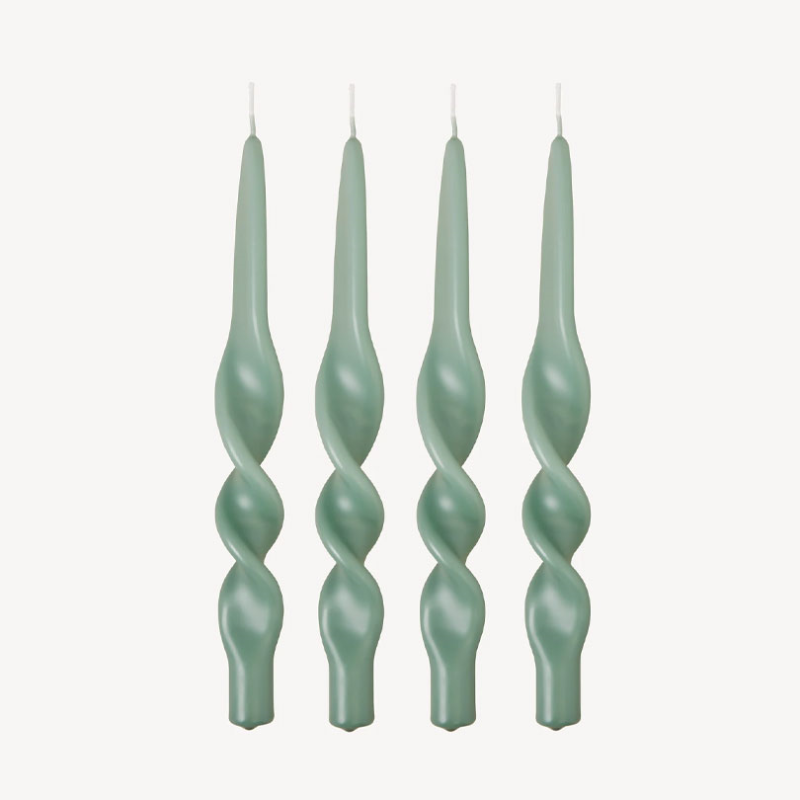 Swirl Set of 4 Dinner Candles, H28cm, Jade Green-0