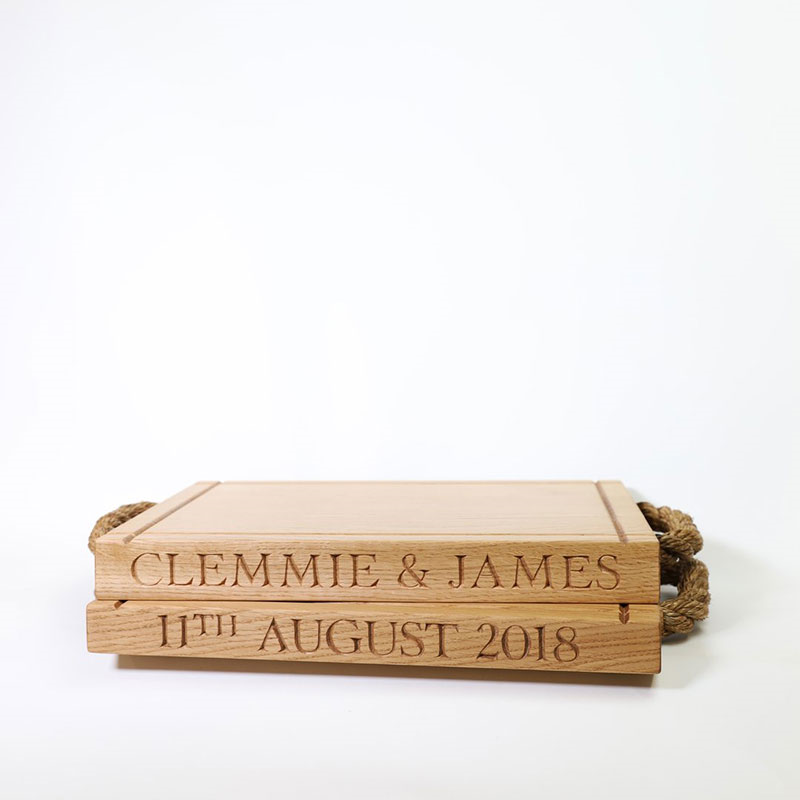 Personalised thin rectangular board with rope handles, 40 x 30 x 3.5cm, Oak-1