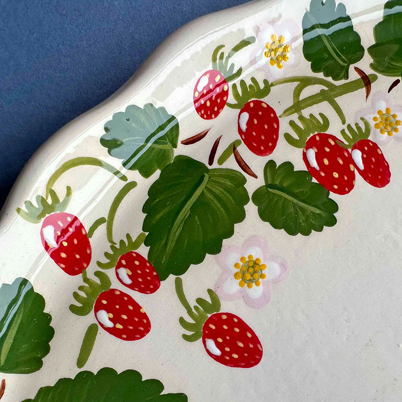 Minnie-Mae Studio Woodland Strawberry Serving Platter, 27cm x 21cm, Multi-3