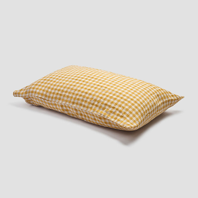 Gingham Standard  Linen Pillowcase Pair, Honey-1