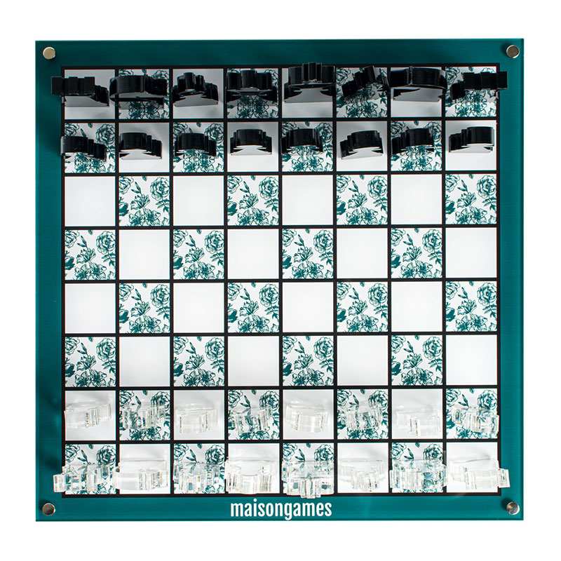 Floral Chess Set, L35.6 x W35.6cm, Green-2