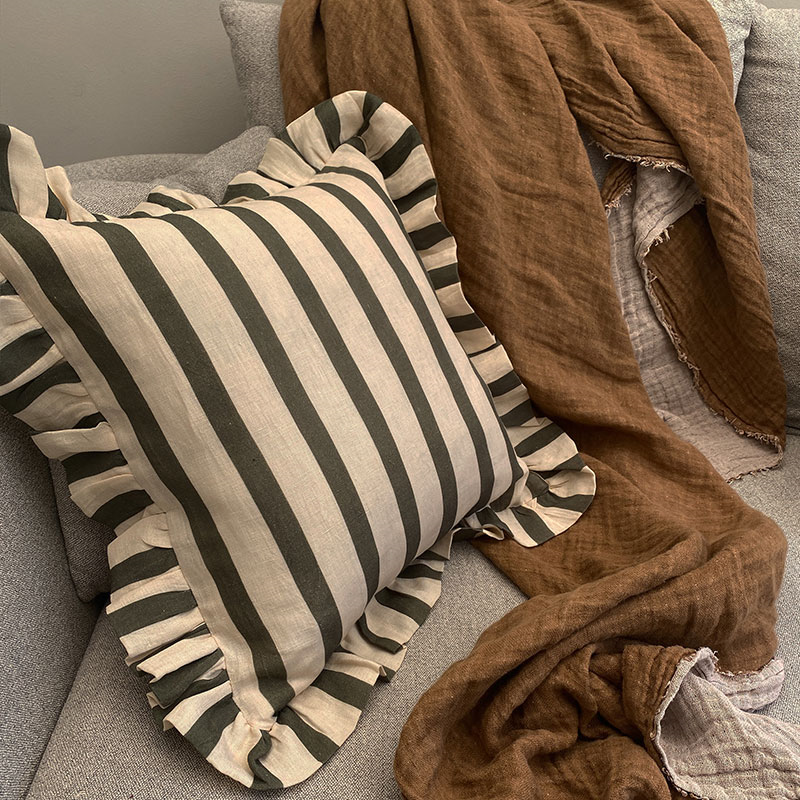 Stripe Cushion Cover, 45 x 45 cm, Olive & Ivory-0