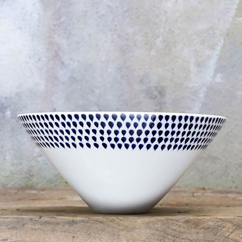 Indigo Drop Serving Bowl, D30cm, Cream and Indigo-5