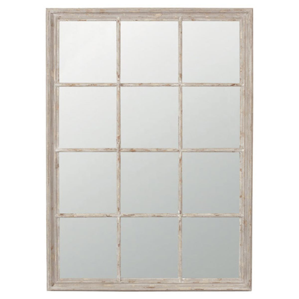 Sash Window Mirror, H95 x H130cm, Distressed Wood Frame-0