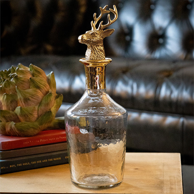 Stag Decanter with Stopper, D12.5 x H21cm, Gold-0