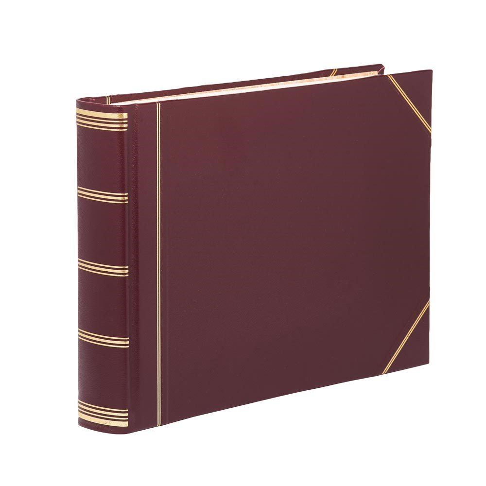 Classic Half Bound Plain Visitors Book, L22 x W28.5cm, Burgundy Hide-0