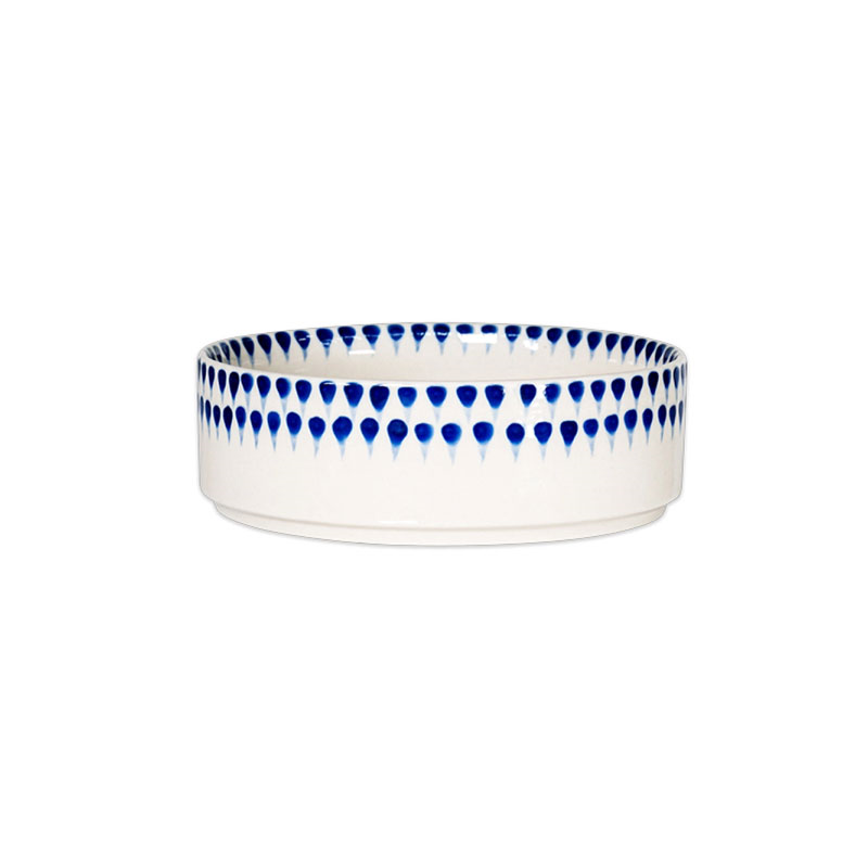 Indigo Drop Ceramic Pet Bowl, D12cm, Cream-1