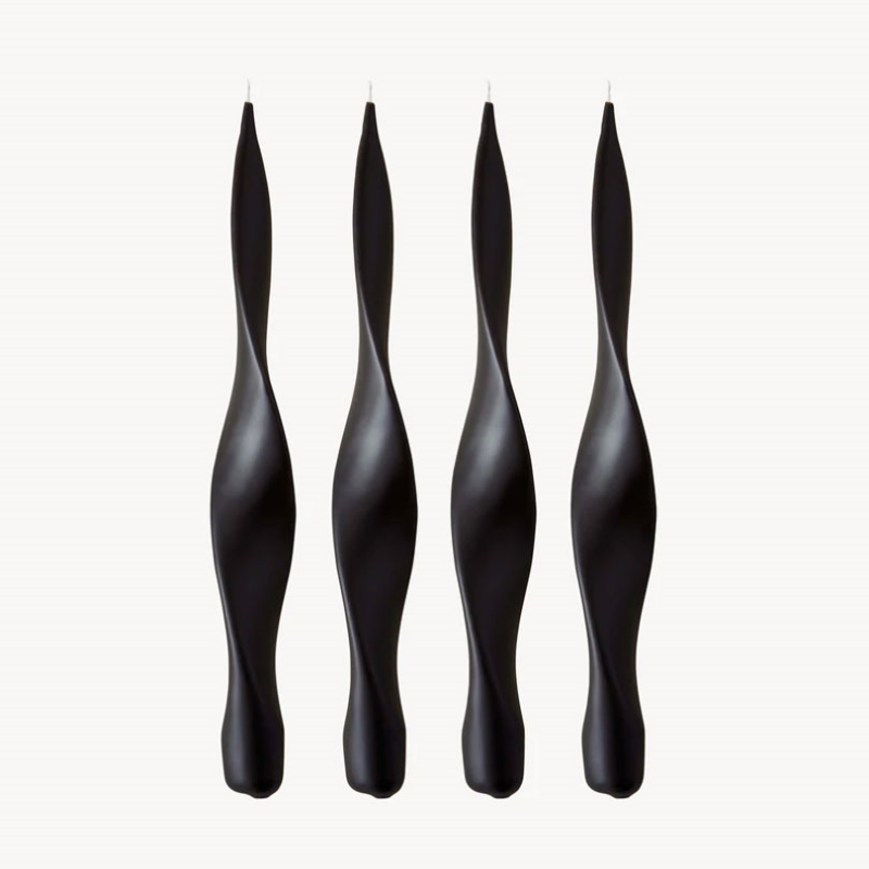 Ribbon Set of 4 Dinner Candles, H30cm, Black-0