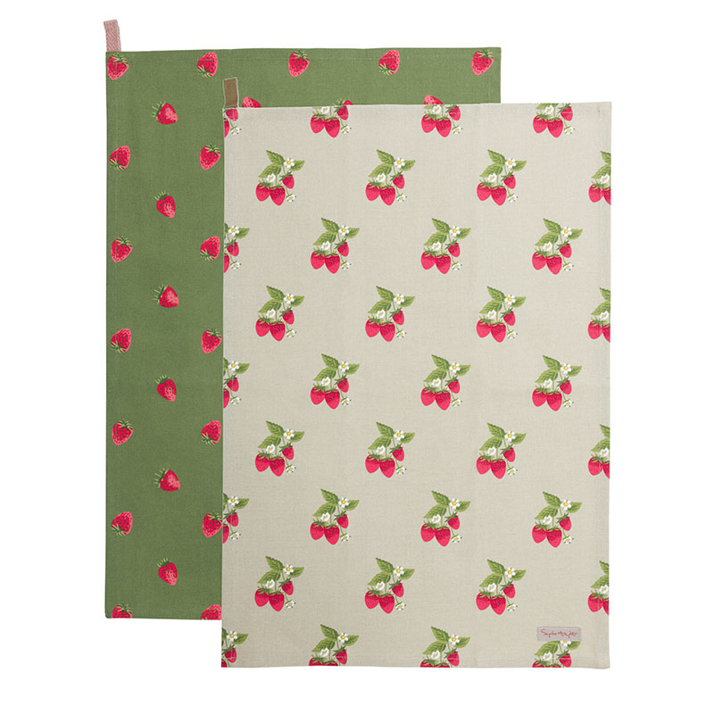 Strawberries Set of 2 Tea Towels, Natural, Green, Red-0