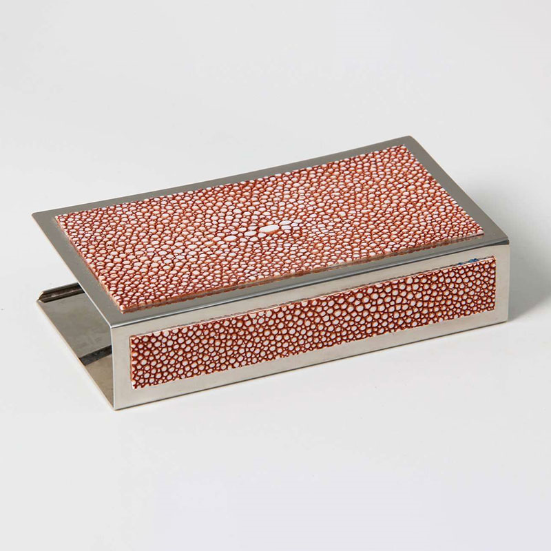 Large Match Box Holder, 13 x 7cm, Coral Shagreen-3