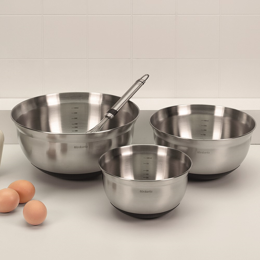 Set of 3 mixing bowls, 1, 1.6 and 3 litre, Matt Steel-2