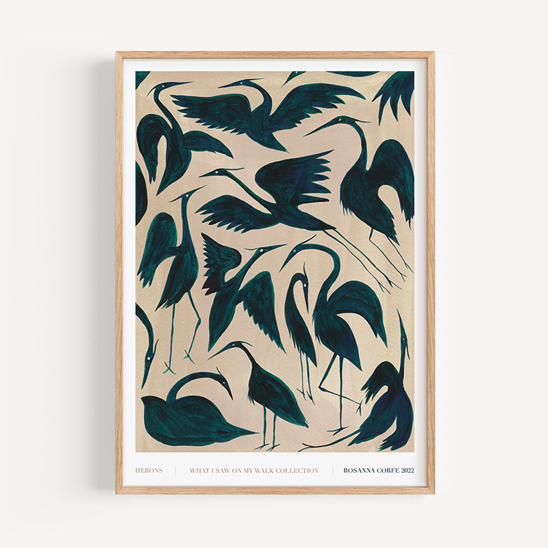 Herons Recycled Paper Print, A2, Teal-10