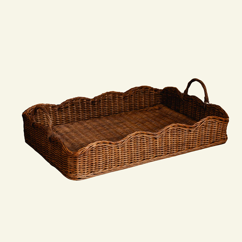 Rattan Scalloped Tray, Teak-1