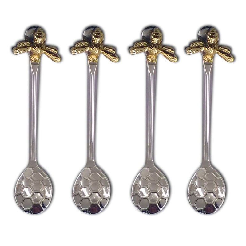 Bee Honeycomb Set of 4 Coffee Spoons, L13cm, Silver-1