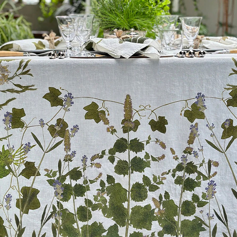 Herb Garden Linen Tablecloth, 165 x 250cm, Green-7