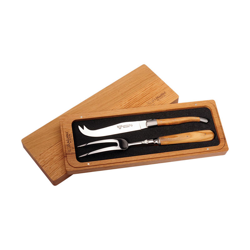 Laguiole 2-piece Cheese Set, Olive Wood Handles-0