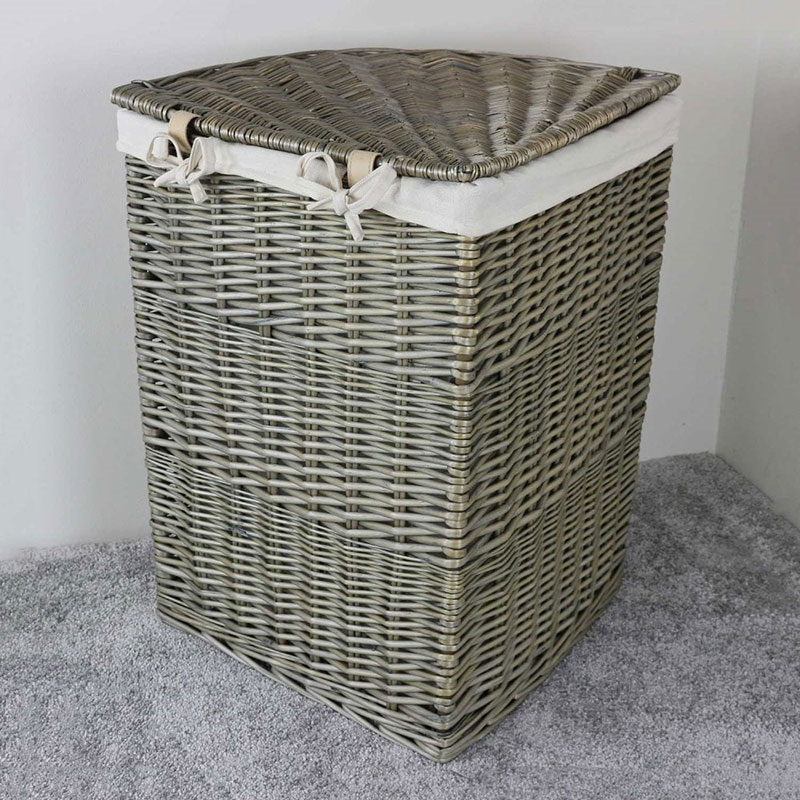 Willow Corner Laundry Basket, Ant. Wash, h.60cm-1