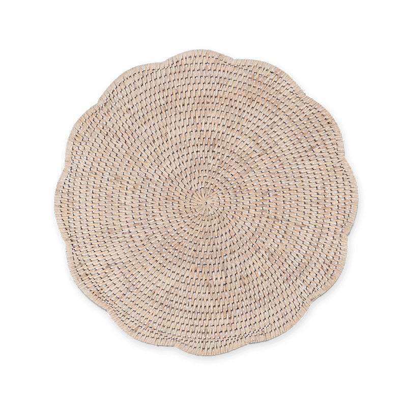 Ashcroft Set of 6 Scalloped Placemats, D35cm, Rattan-2