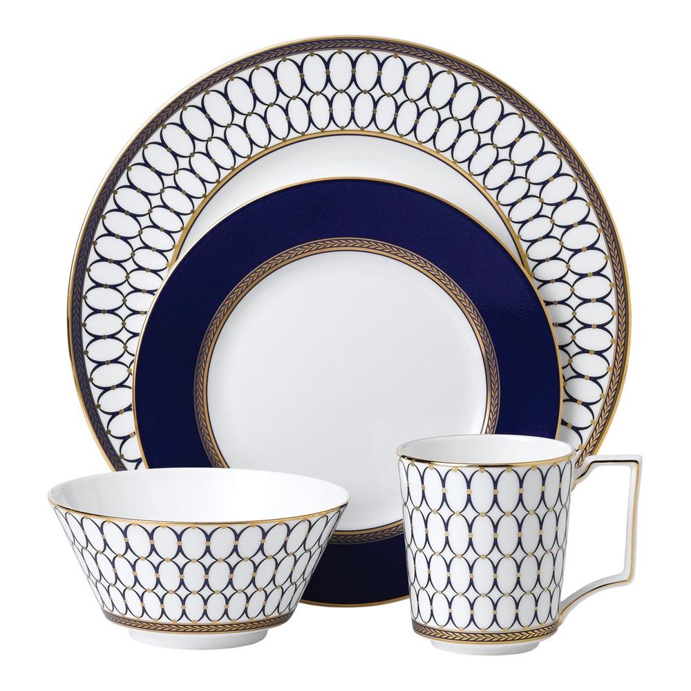 Renaissance Gold 4 piece dinnerware set, White-2