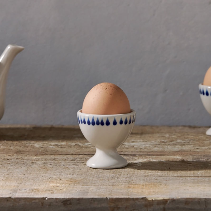 Indigo Drop Set of 2 Egg Cups, Cream & Blue-2