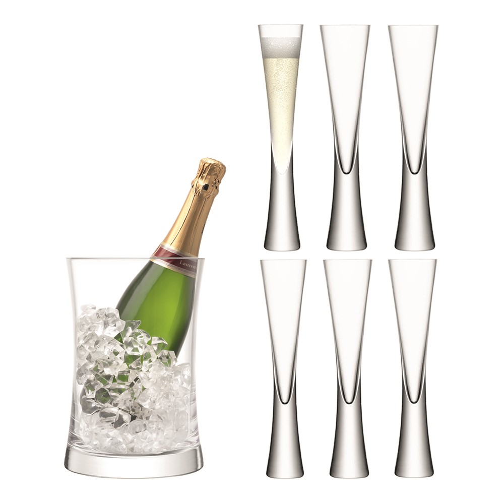 Moya Champagne bucket and flute set, clear-0