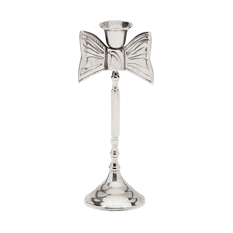 Lady Bow Candle Holder, H22cm, Silver-1