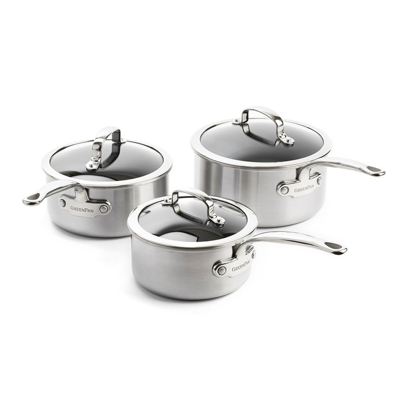 Premiere 3 Piece Non-Stick Saucepan Set, Stainless Steel-0