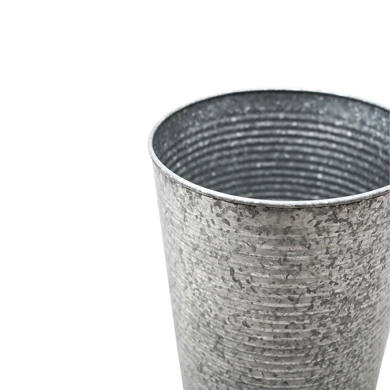 Galvanised Ribbed Vase, D28cm, Silver-3