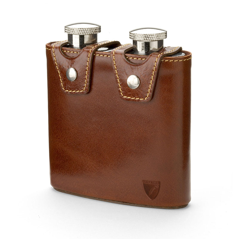 Double Hip Flask, H11.5 x W11.5cm, Cognac-0