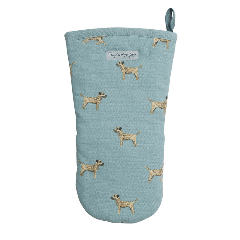 Border Terrier Oven Mitt, Teal, Taupe, Brown-2