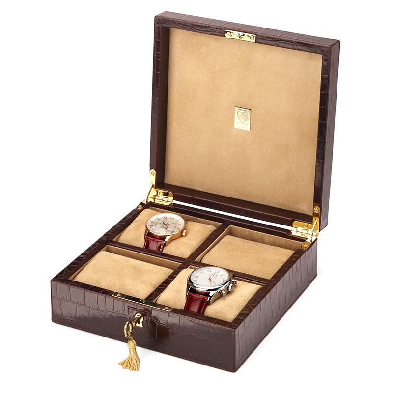 Square 4 Watch Box, L20.5 x W20.5cm, Amazon Brown Croc-0