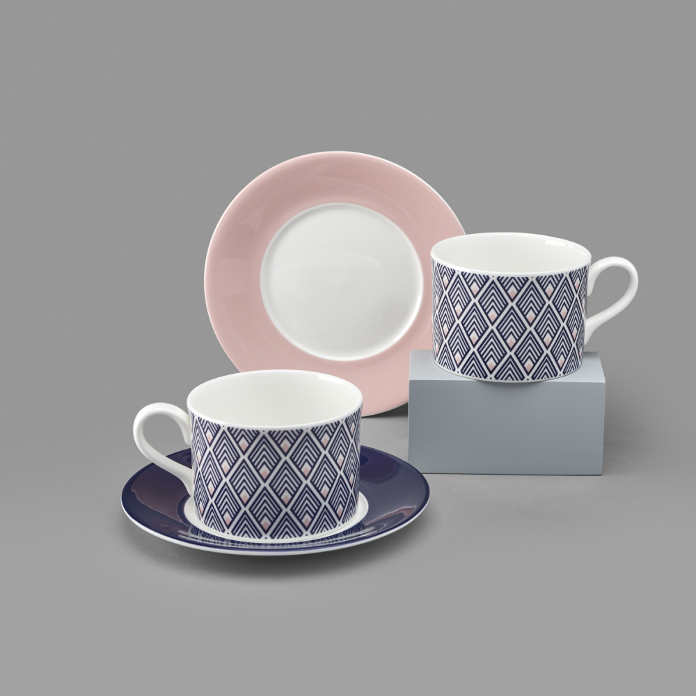 Gatsby Cup and Saucer, 250ml, Blue & Blush Pink-2