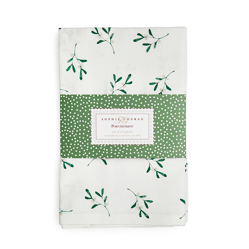 Mistletoe Set of 2 Napkins, W43 x D43cm, White/Green-0