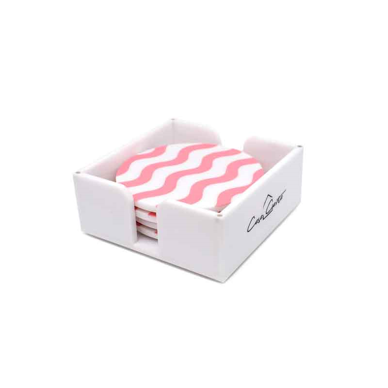 Wave Set of 4 Coasters, D10cm, Pink-0