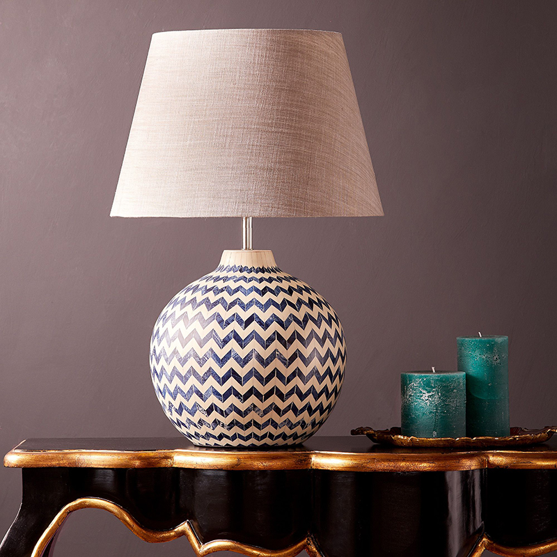 Jaggery Table Lamp Base Only, H41cm x W29cm, Navy and White-0