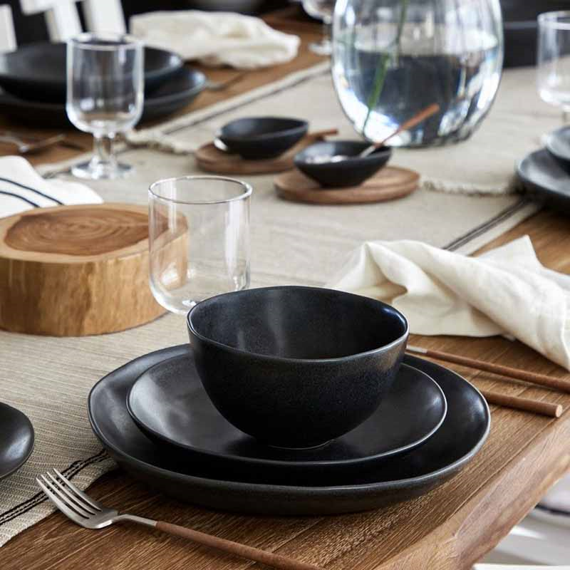 Livia Set of 6 Salad/Dessert Plates, D22cm, Matte Black-1